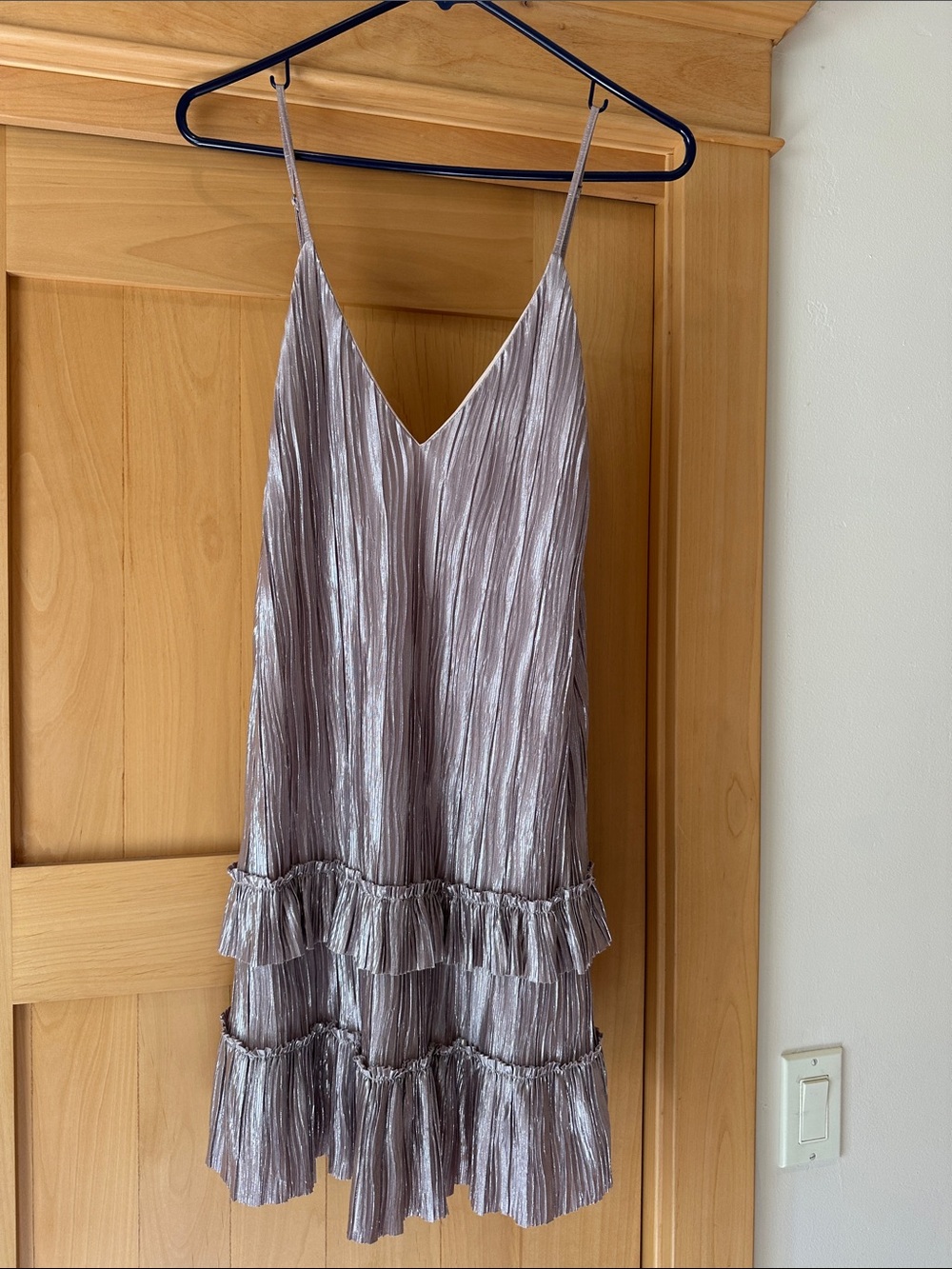 Lost + Wander Silver Pleated Ruffle Mini Dress